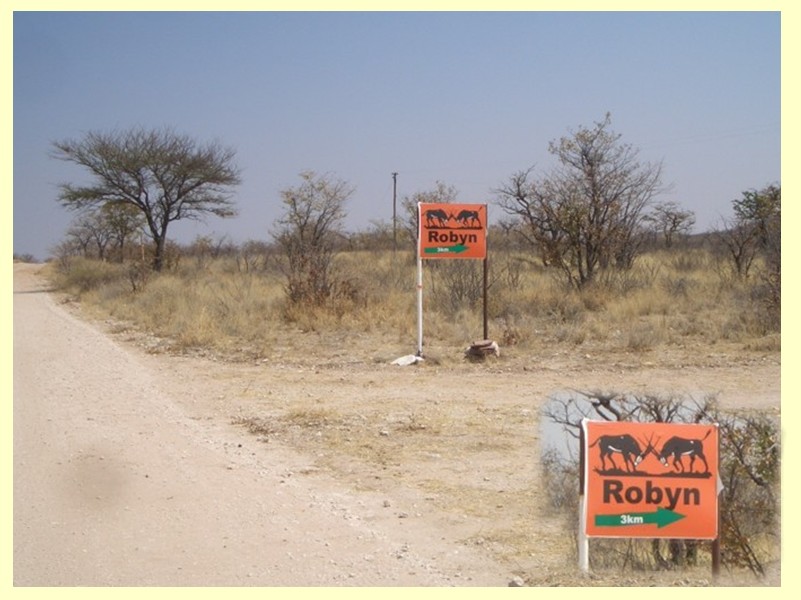 Wegweiser zur Gstefarm  ROBYN in Namibia